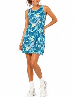 Columbia PFG Sleeveless Floral Performance Dress Blue Tropical Print Size S
